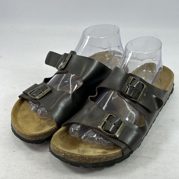 Plakton Shoes - Plakton Beta Leather Sandals Women's Size 40EU 9.5US Brown Cork Footbed Buckled